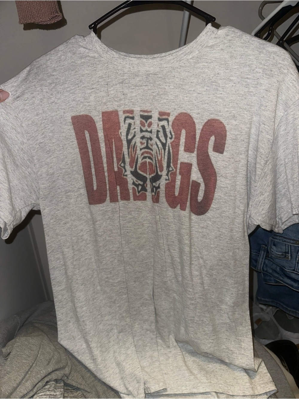 Gildan Light Heather Gray Short Sleeve Tee with Red Graphic